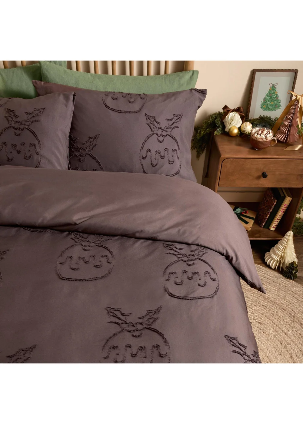 Duvet Day Pudding Soft Tufted Single Christmas Duvet Sets Chocolate - Single Image 1