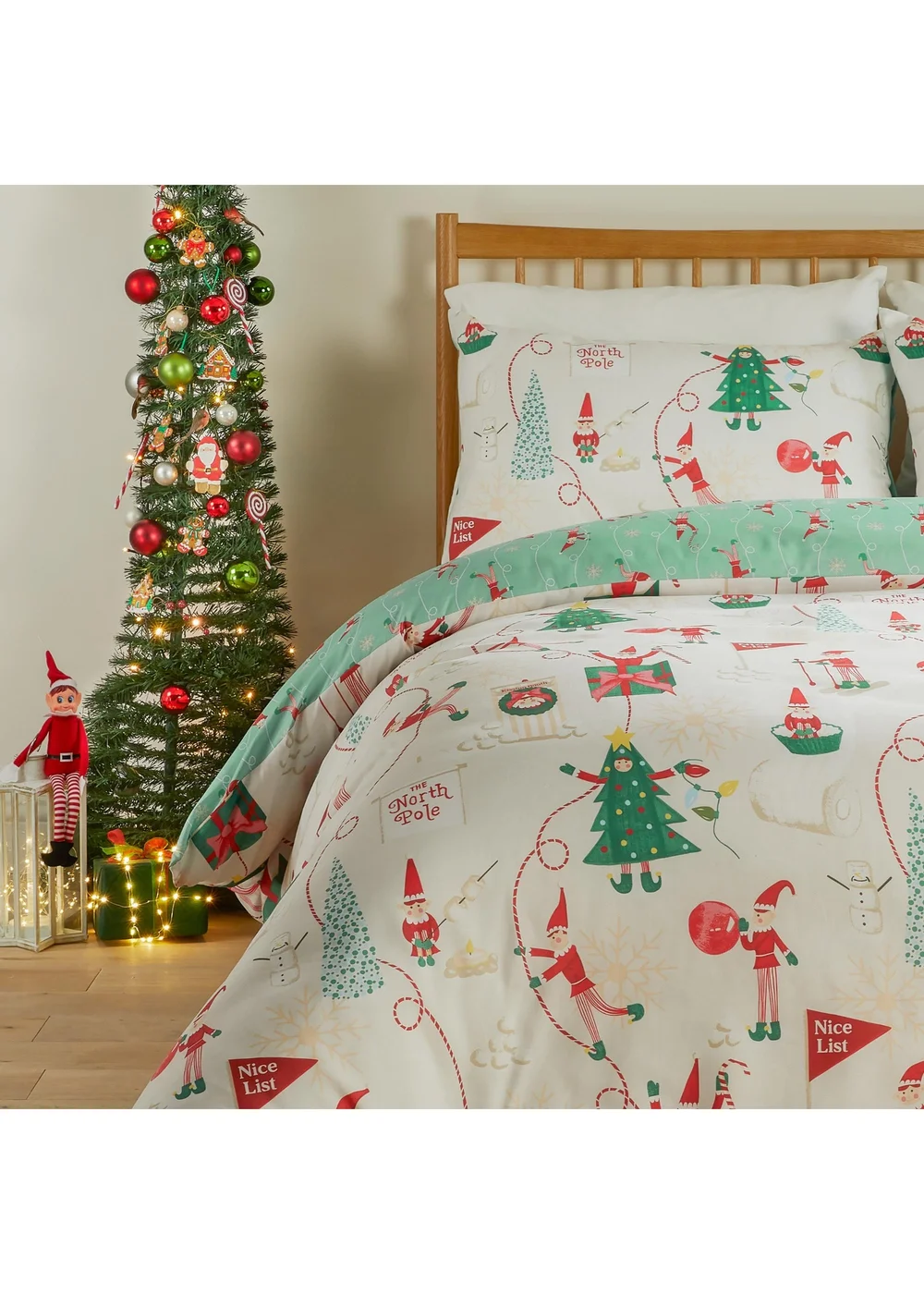 Duvet Day Elfie Super King Printed Soft Touch Duvet Sets Cream/Mint - Super King Image 3