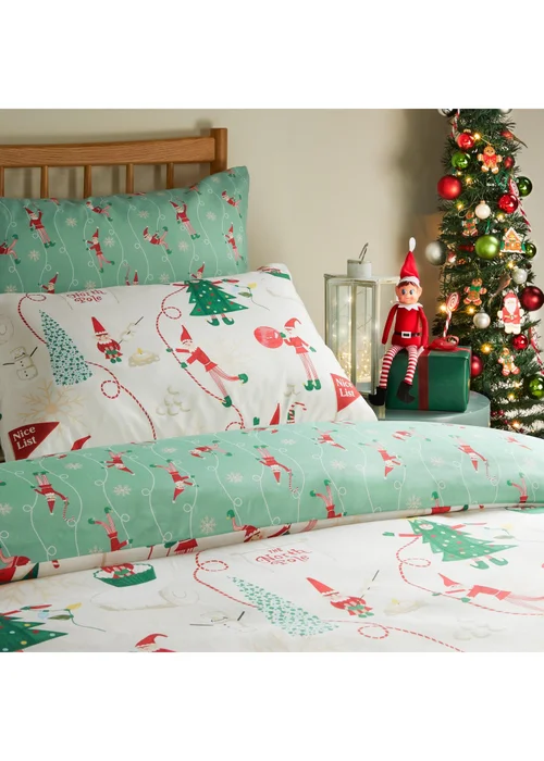 Duvet Day Elfie Super King Printed Soft Touch Duvet Sets Cream/Mint - Super King Image 2