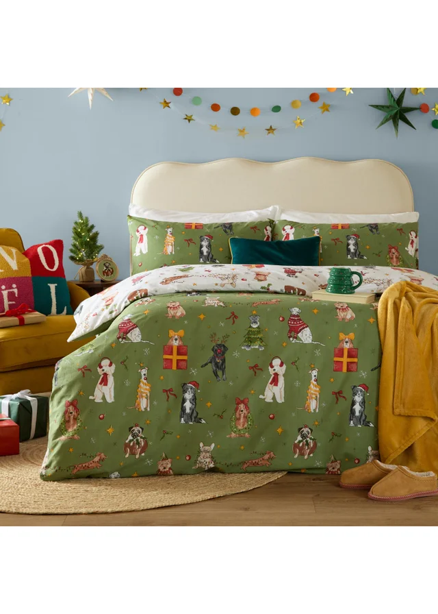 Furn Christmas Pawty Super King Reversible Duvet Sets Green
