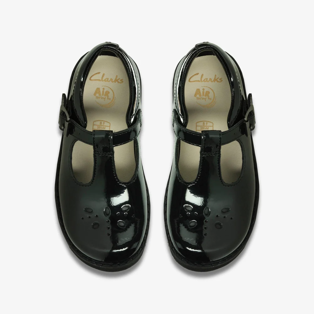 Clarks School Girls Black Crown Wish Kid Patent Narrow - 8.5 Infants Image 6