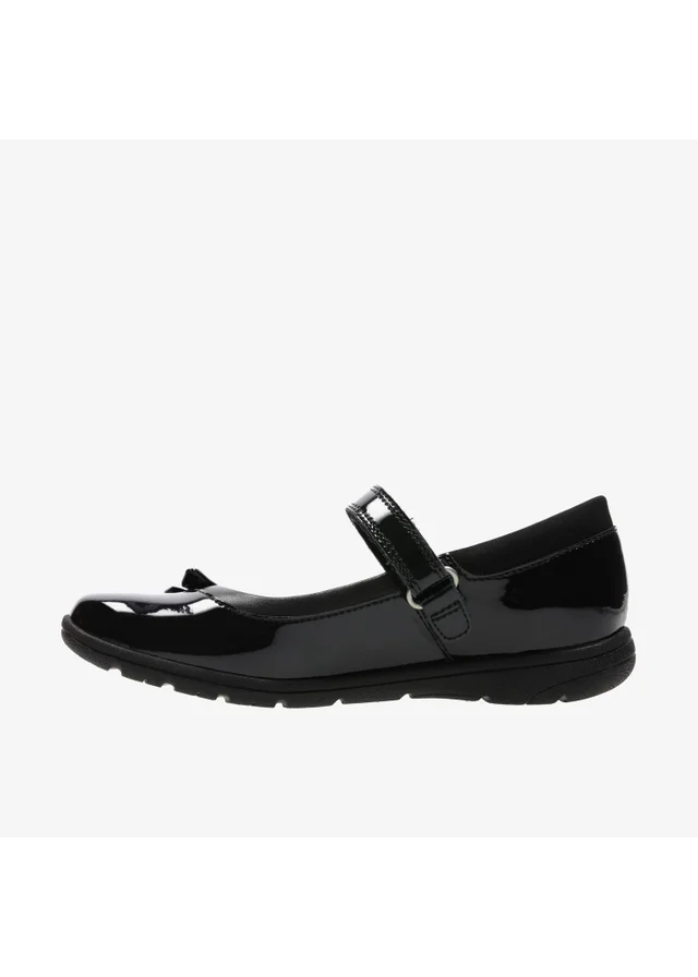 Clarks School Girls Black Venture Star Patent Extra Wide