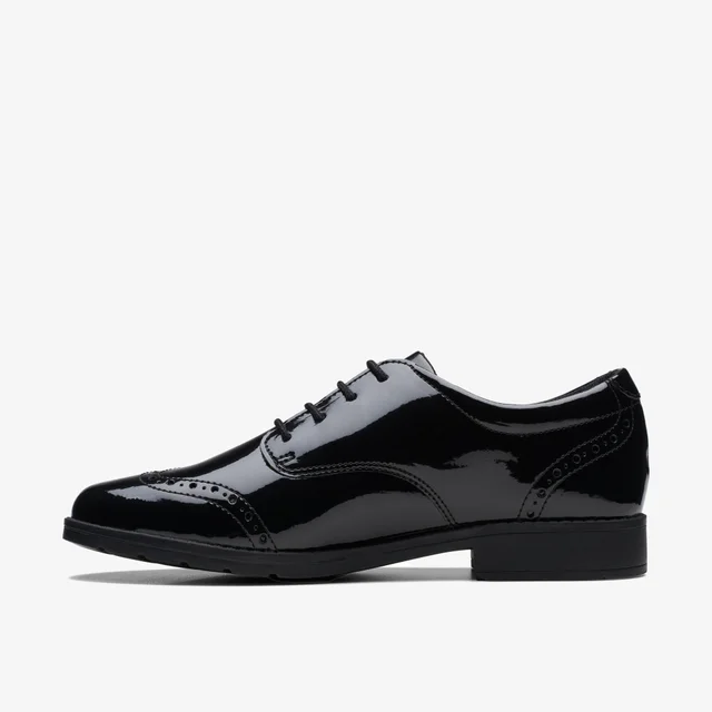 Clarks School Girls Black Sami Walk Youth Patent Wide