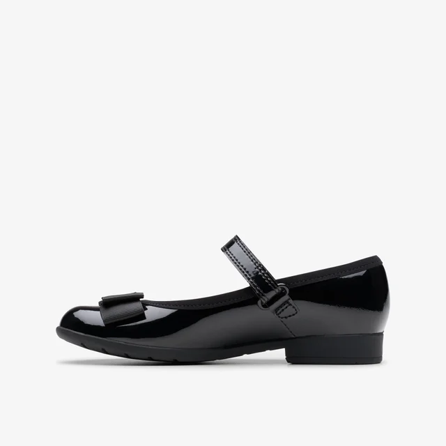 Clarks School Girls Black Scala Tap Kid Patent Extra Wide