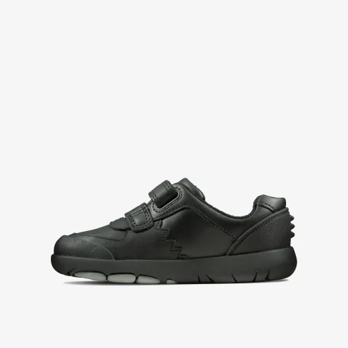Clarks School Rex Pace Toddler Black Leather Extra Wide - 7.5 Infants Image 2