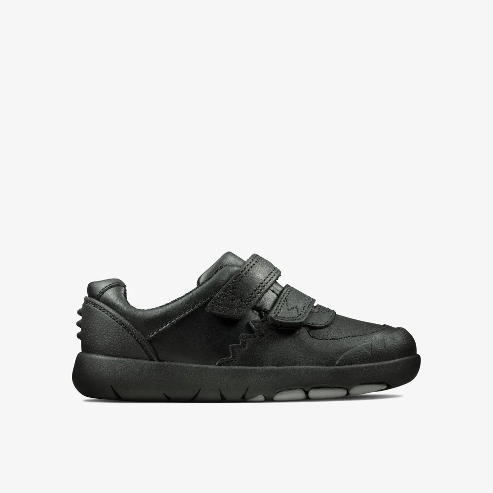 Clarks School Rex Pace Toddler Black Leather Extra Wide - 7.5 Infants Image 1