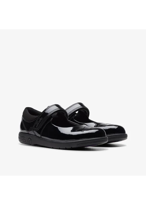 Clarks School Girls Black Jazzy Jig Kid Patent Narrow - 10 Infants Image 4