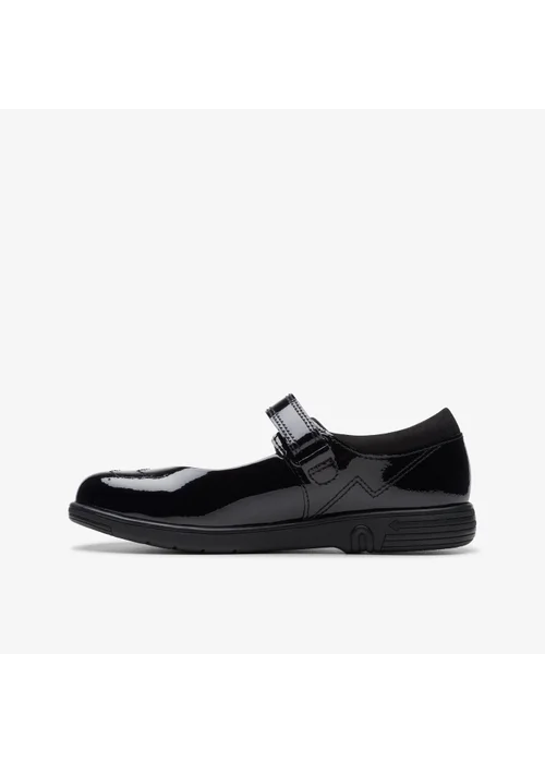Clarks School Girls Black Jazzy Jig Kid Patent Narrow - 10 Infants Image 2