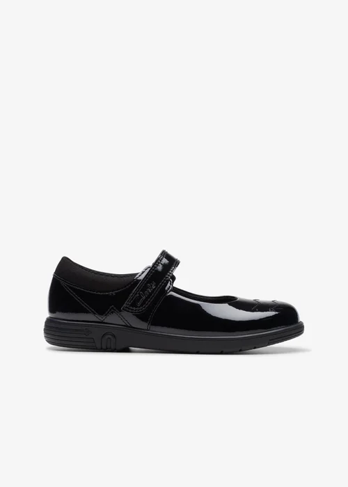 Clarks School Girls Black Jazzy Jig Kid Patent Extra Wide - 8 infants Image 1