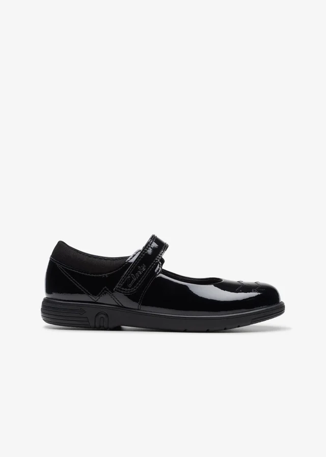 Clarks School Girls Black Jazzy Jig Kid Patent Extra Wide
