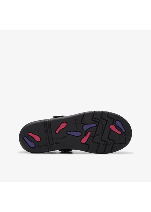 Clarks School Girls Black Jazzy Jig Kid Patent Extra Wide - 8 infants Image 3