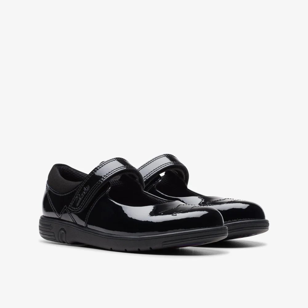 Clarks School Jazzy Jig Kid Black Patent Extra Wide - 8 infant Image 4