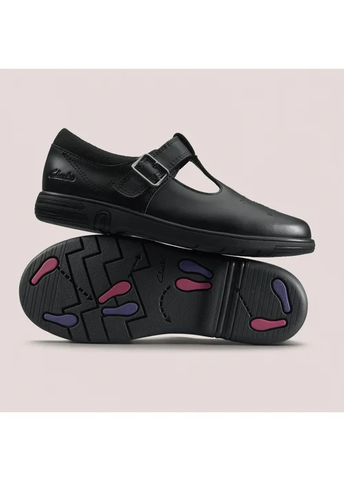 Clarks School Girls Black Jazzy Tap Kid Leather Narrow - 8.5 Infants Image 2