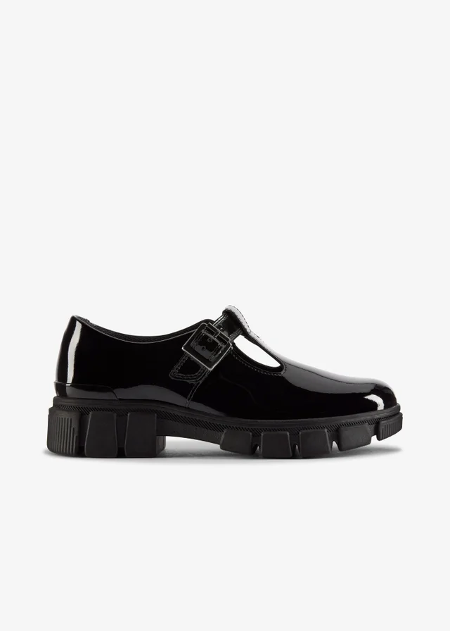 Clarks School Girls Black Evyn Bar Youth Patent Standard