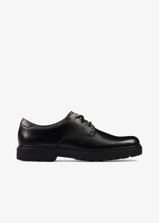 Clarks School Boys Black Loxham Derby Youth Leather Wide