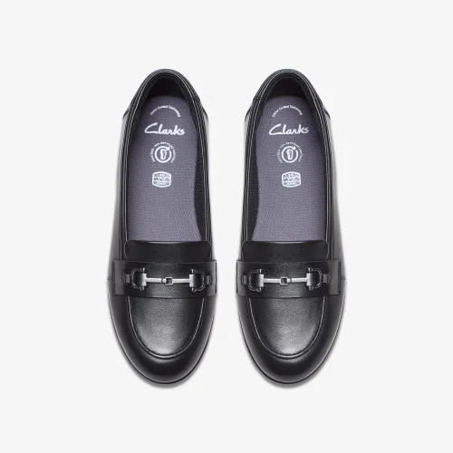 Clarks School FinjaLoafer Y. Black Leather Wide - 5.5 Image 6