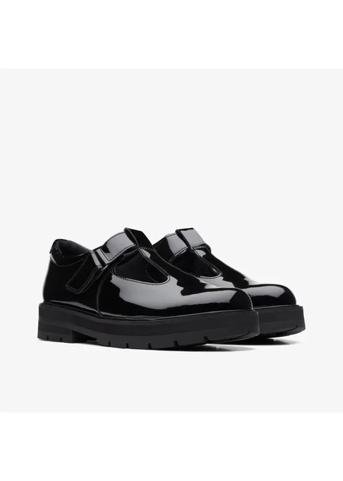 Clarks School Girls Black Prague Brill Youth Patent Standard - 5.5 Image 4