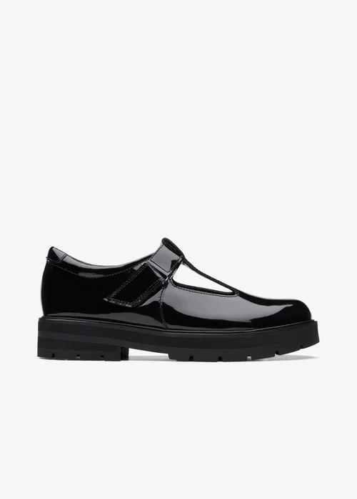 Clarks School Girls Black Prague Brill Youth Patent Standard - 5.5 Image 1