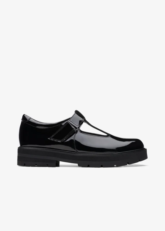 Clarks School Girls Black Prague Brill Youth Patent Standard