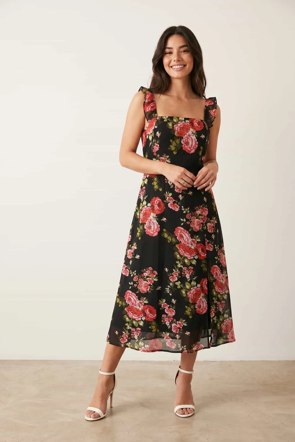 Style Cheat Strappy Rose Print Midi Dress - 8 Image 1