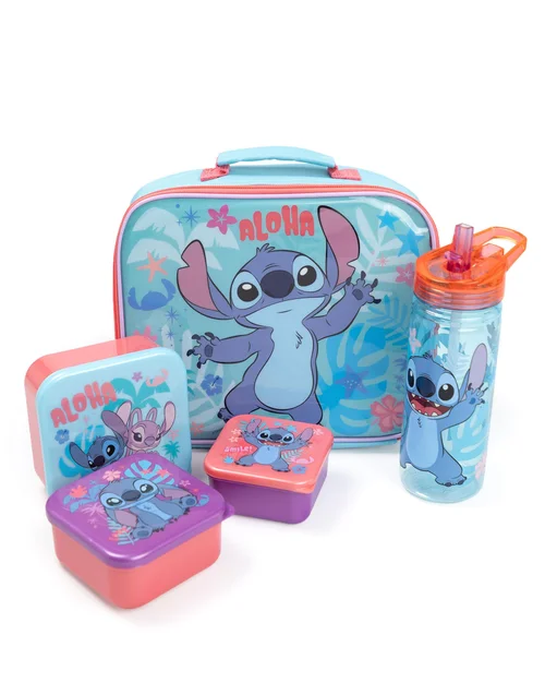 Vanilla Underground Disney Stitch Girls Blue Aloha Lunch Bag Bottle & 3 Snack Pot (One Size) - One Size Image 1