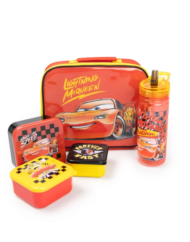 Vanilla Underground Disney Cars Boys Red Lightning McQueen Lunch Bag Bottle & 3 Snack Pot (One Size)
