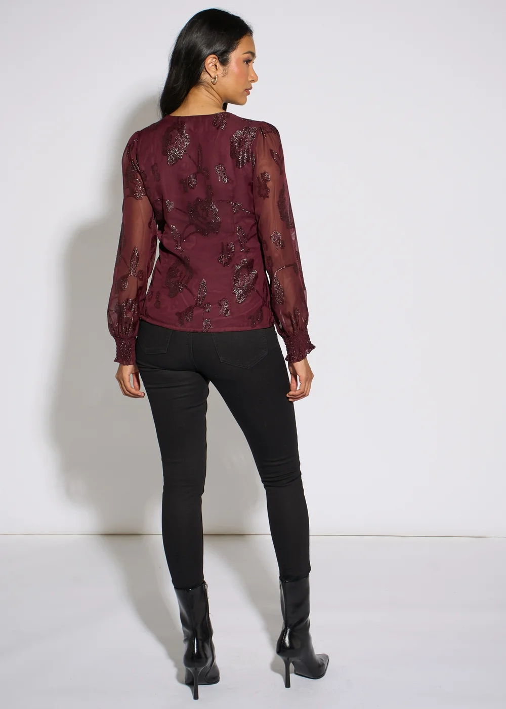 Gini London Plum Floral Lurex Jacquard Blouse - 12 Image 2