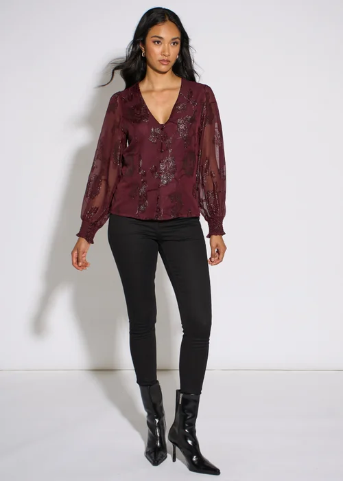 Gini London Plum Floral Lurex Jacquard Blouse - 12 Image 1