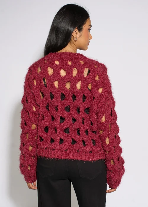 Gini London Cerise Hollow Chunky Knit Cardigan - M/L Image 2
