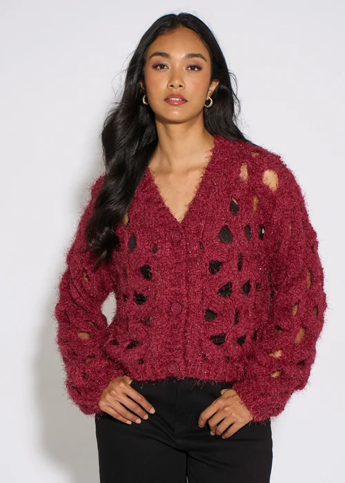 Gini London Cerise Hollow Chunky Knit Cardigan - M/L Image 3