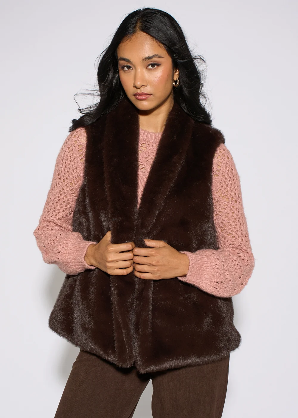 Gini London Brown Longline Gilet - M/L Image 1