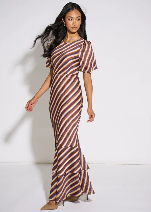 Gini London Brown Stripe Lurex Chiffon Maxi Dress - 14 Image 4