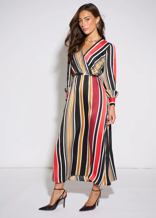 Gini London Multi Stripe Satin Wrap Midaxi Dress - 8 Image 5