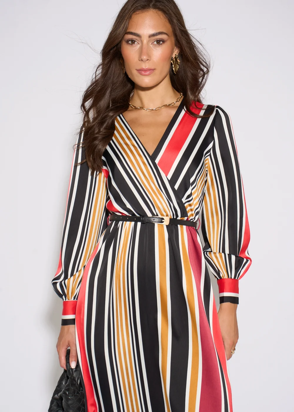 Gini London Multi Stripe Satin Wrap Midaxi Dress - 8 Image 4