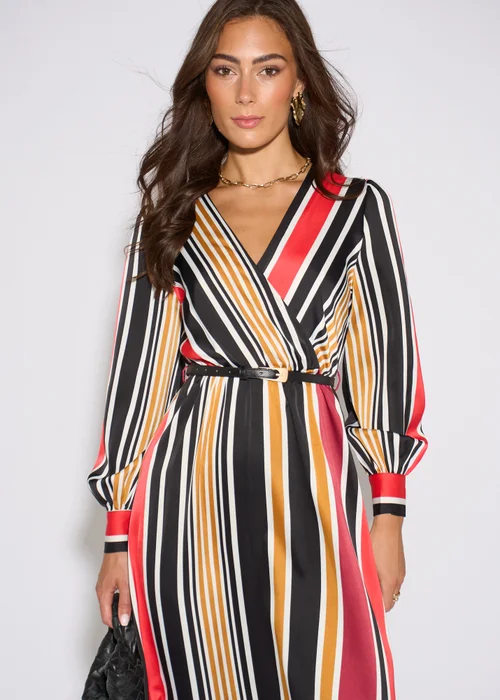 Gini London Multi Stripe Satin Wrap Midaxi Dress - 8 Image 4