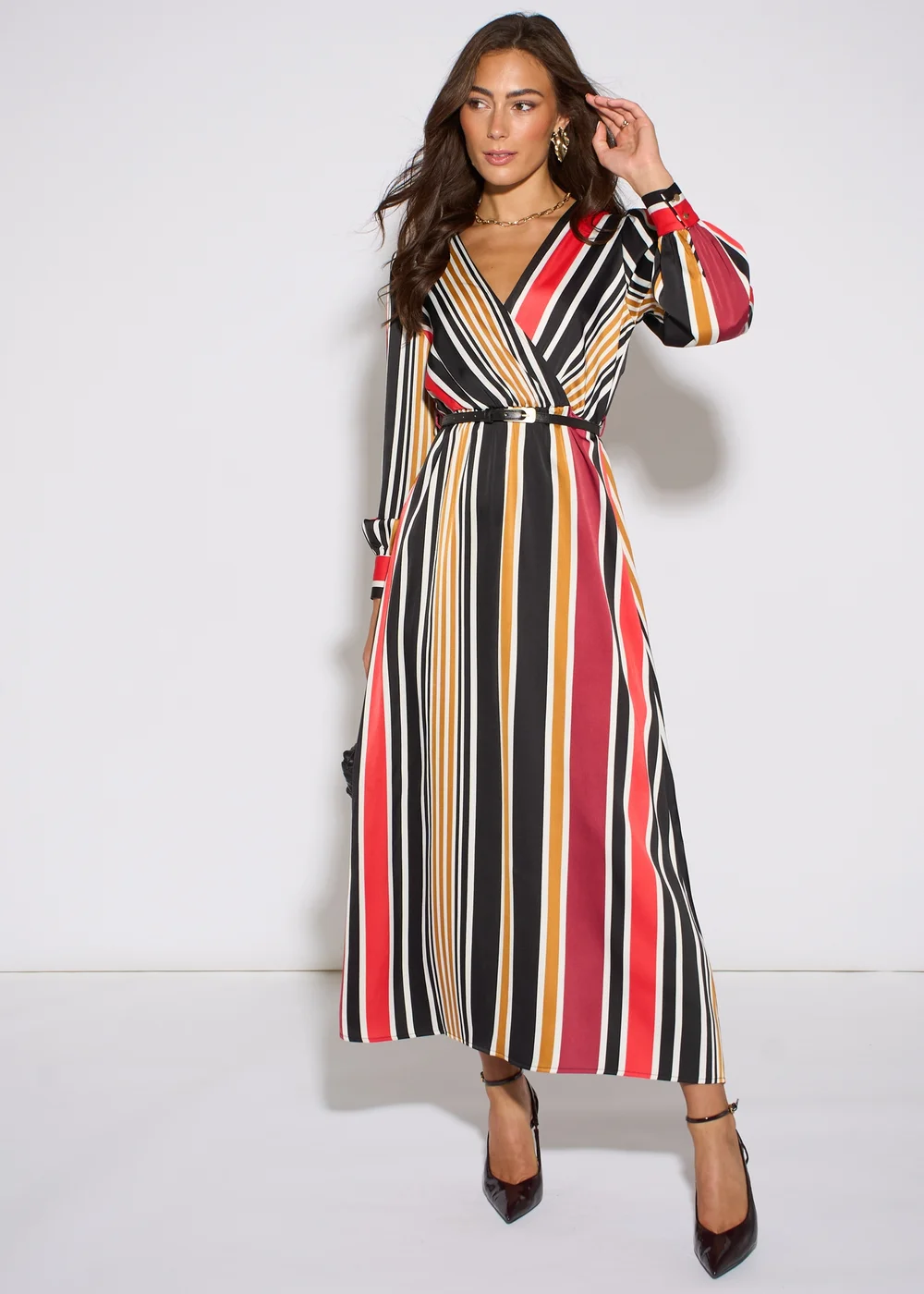 Gini London Multi Stripe Satin Wrap Midaxi Dress - 8 Image 2
