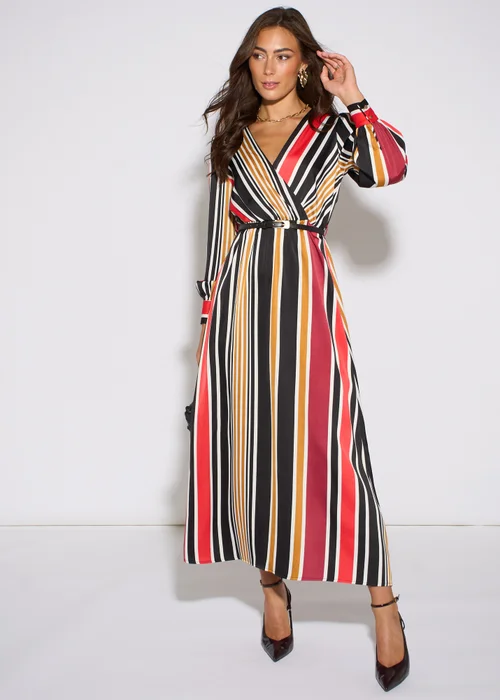 Gini London Multi Stripe Satin Wrap Midaxi Dress - 8 Image 2