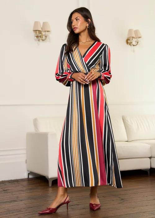 Gini London Multi Stripe Satin Wrap Midaxi Dress - 8 Image 1
