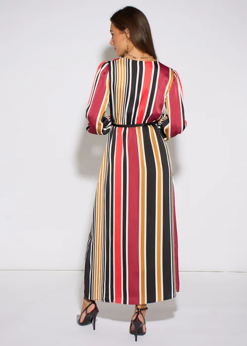 Gini London Multi Stripe Satin Wrap Midaxi Dress - 8 Image 3