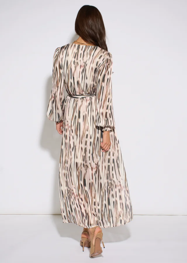 Gini London Champagne Animal Print Lurex Wrap Front Midi Dress