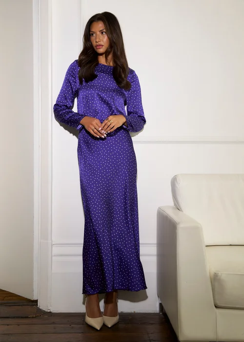 Gini London Blue Spot Long Sleeves Satin Midi Dress - 8 Image 1