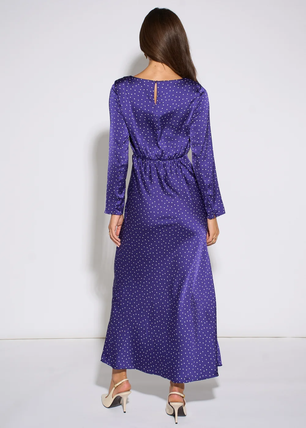 Gini London Blue Spot Long Sleeves Satin Midi Dress - 8 Image 3