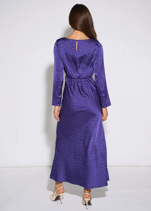 Gini London Blue Spot Long Sleeves Satin Midi Dress - 8 Image 3