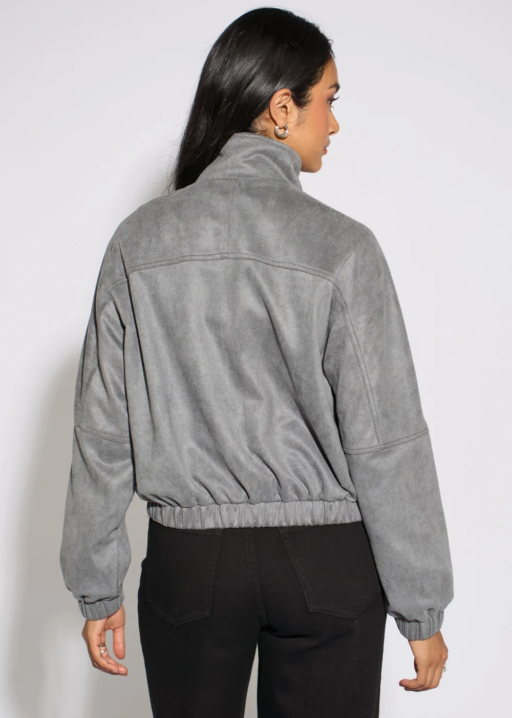 Gini London Grey Faux Suede Funnel Neck Bomber Jacket - 16 Image 2
