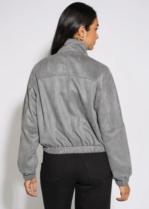 Gini London Grey Faux Suede Funnel Neck Bomber Jacket - 16 Image 2