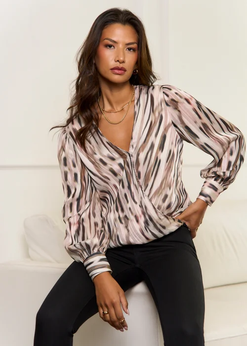 Gini London Off White Animal Wrap Lurex Long Sleeves Top - 10 Image 1