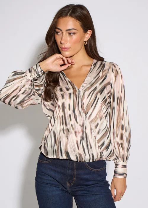 Gini London Off White Animal Wrap Lurex Long Sleeves Top - 10 Image 4