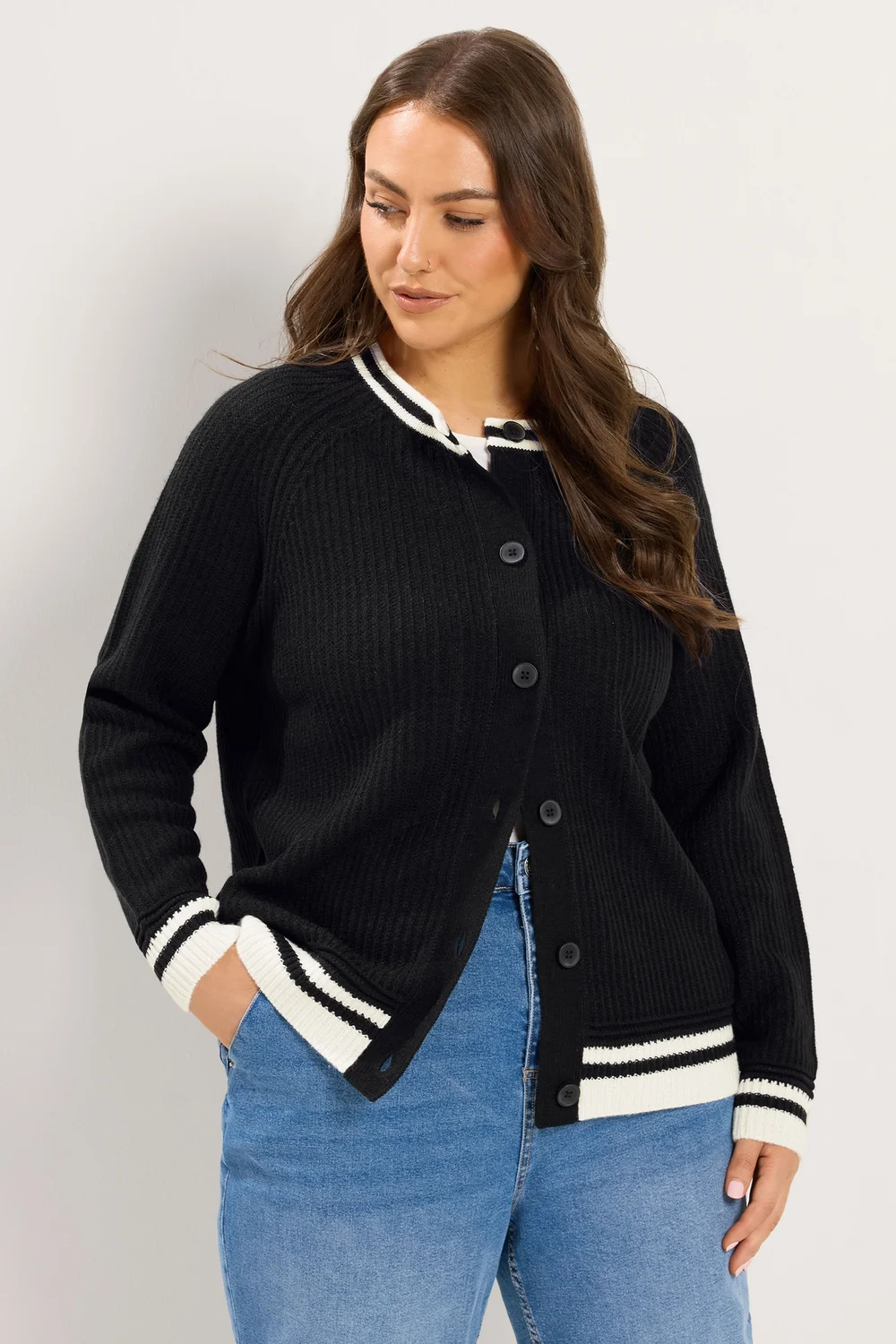 Yours Curve Black Long Sleeve Knitted Cardigan - 30-32 Image 3