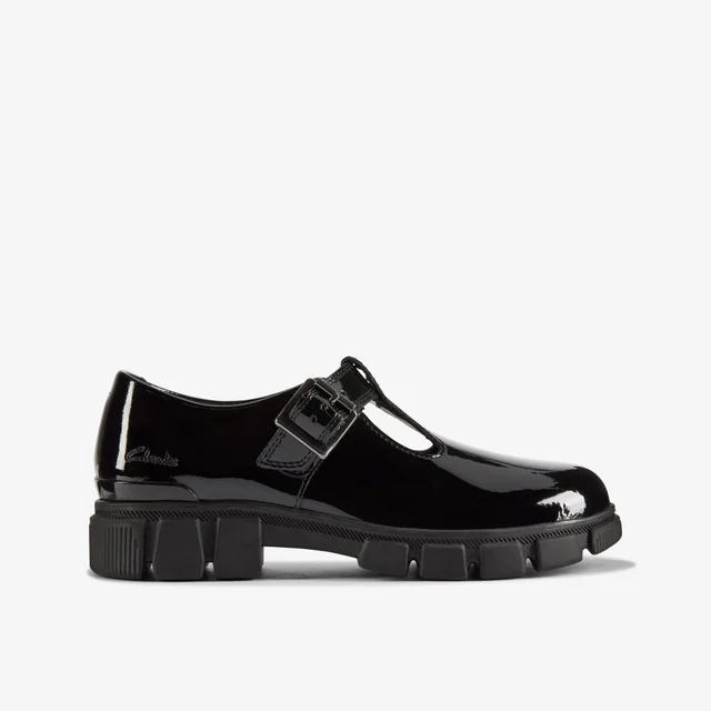 Clarks School Girls Black Evyn Bar Kid Patent Wide