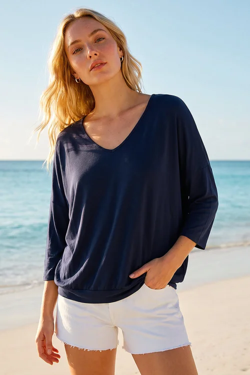 Roman Navy V-Neck Jersey Stretch T-Shirt - 12 Image 1